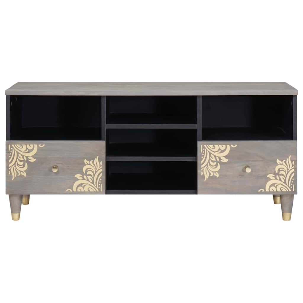 Meuble TV Gris et or 100 x 33.5 x 46 cm Bois de manguier massif XIOS