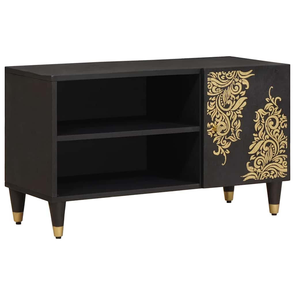 Meuble TV avec porte Noir 80 x 33 x 46 cm Bois de mangue massif - XIOS