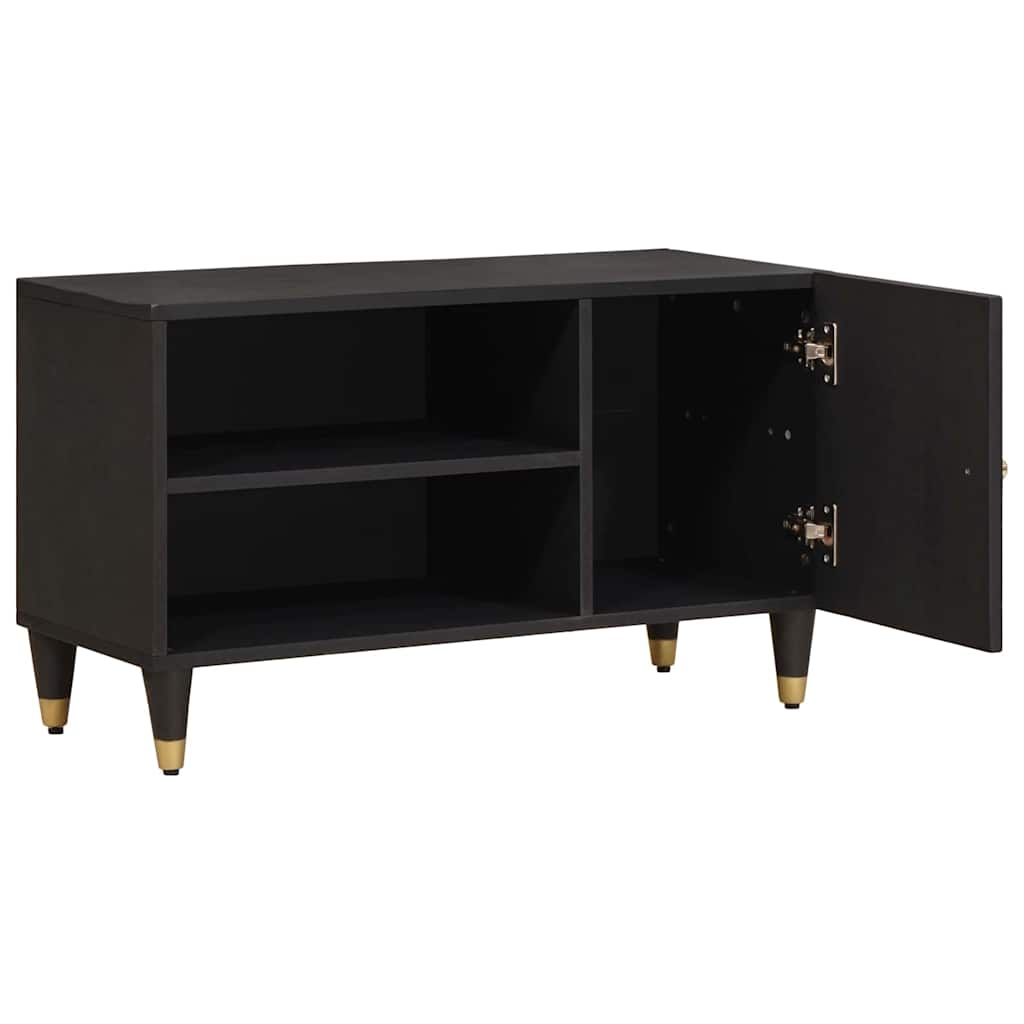 Meuble TV avec porte Noir 80 x 33 x 46 cm Bois de mangue massif - XIOS