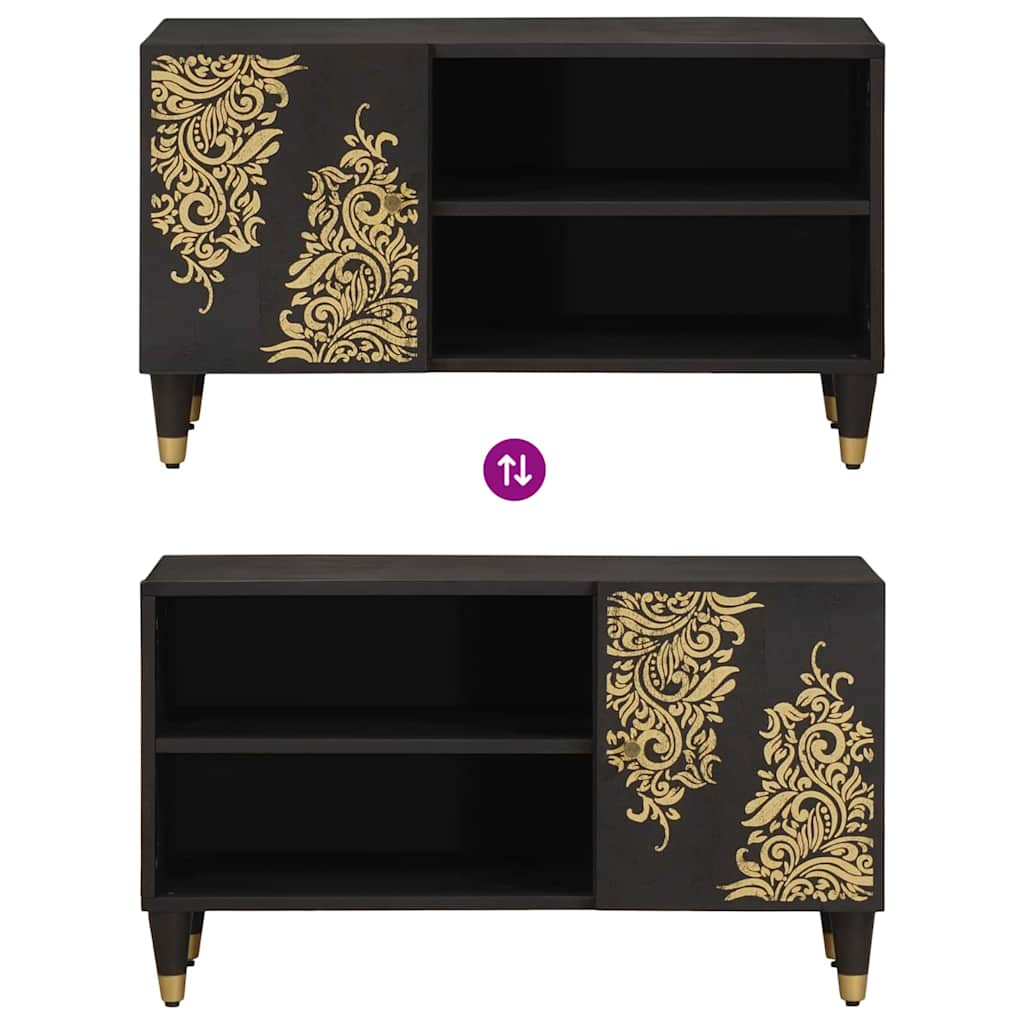 Meuble TV avec porte Noir 80 x 33 x 46 cm Bois de mangue massif - XIOS