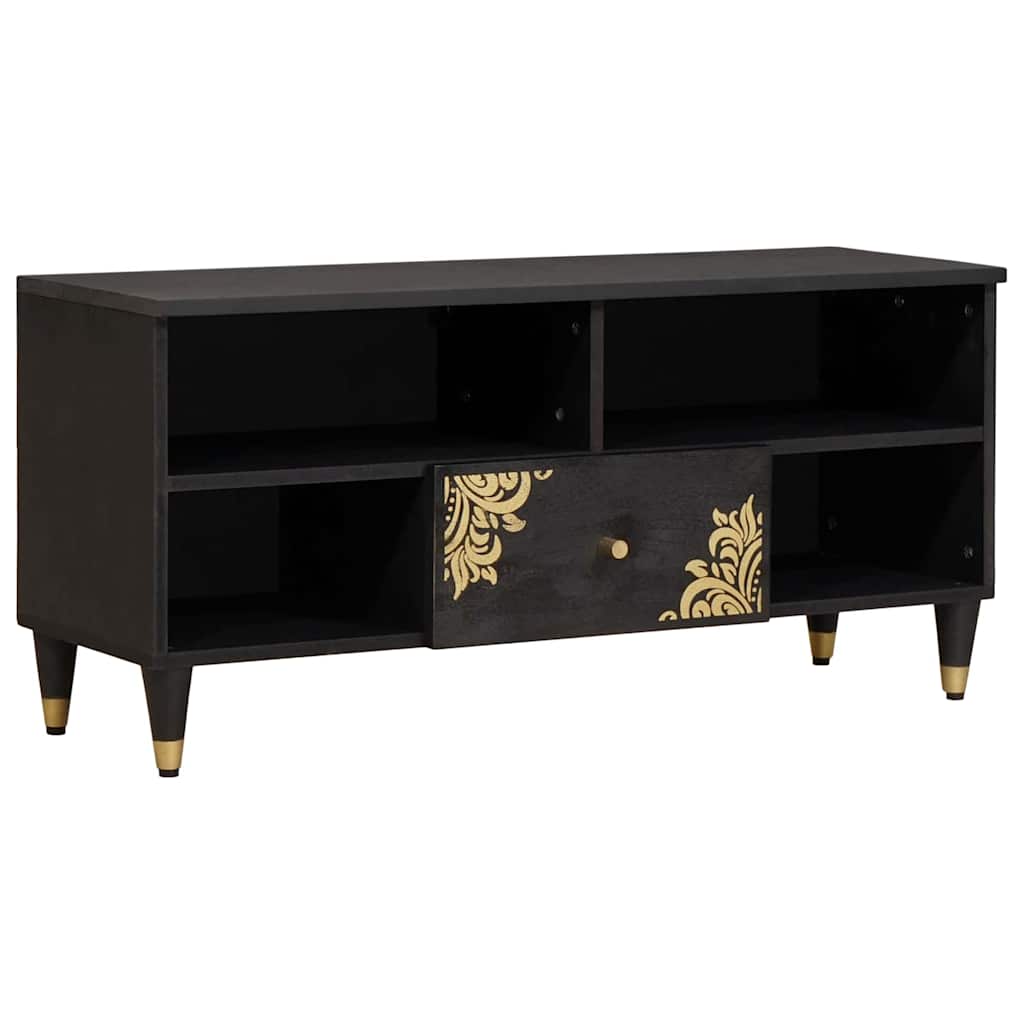 Meuble TV Noir 100 x 33 x 46 cm Bois de mangue massif - XIOS