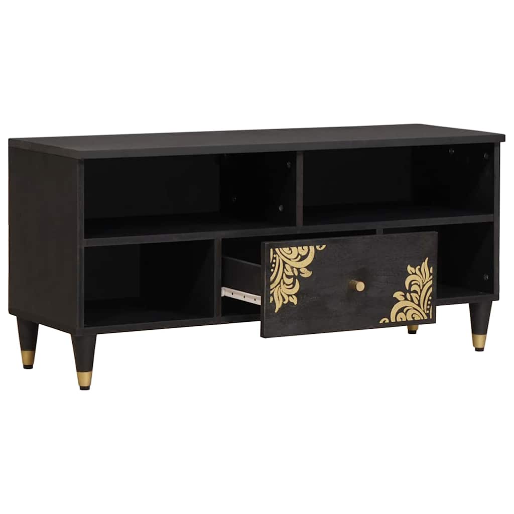 Meuble TV Noir 100 x 33 x 46 cm Bois de mangue massif - XIOS