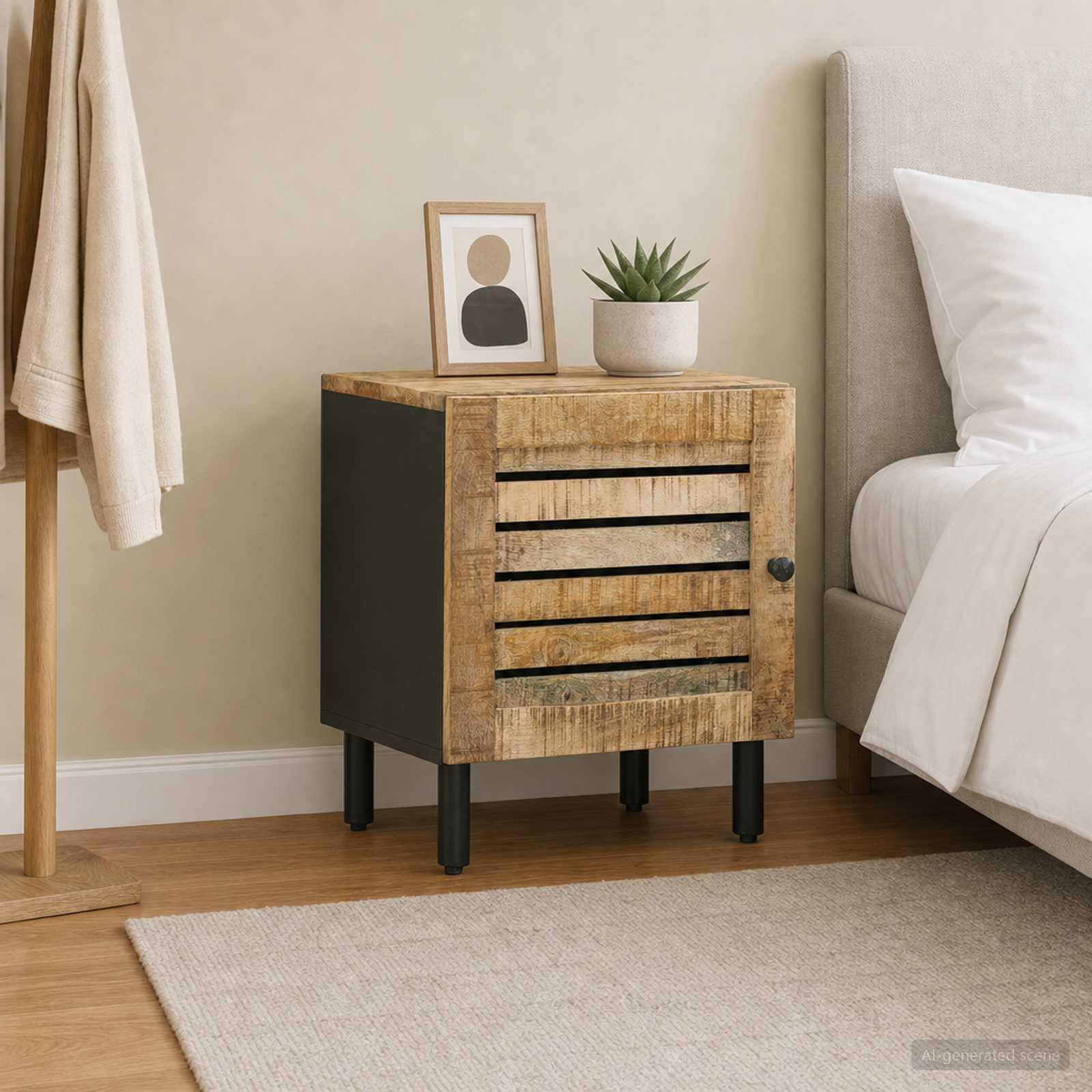 Table de chevet Naturel 40 x 33 x 46 cm Bois de mangue massif