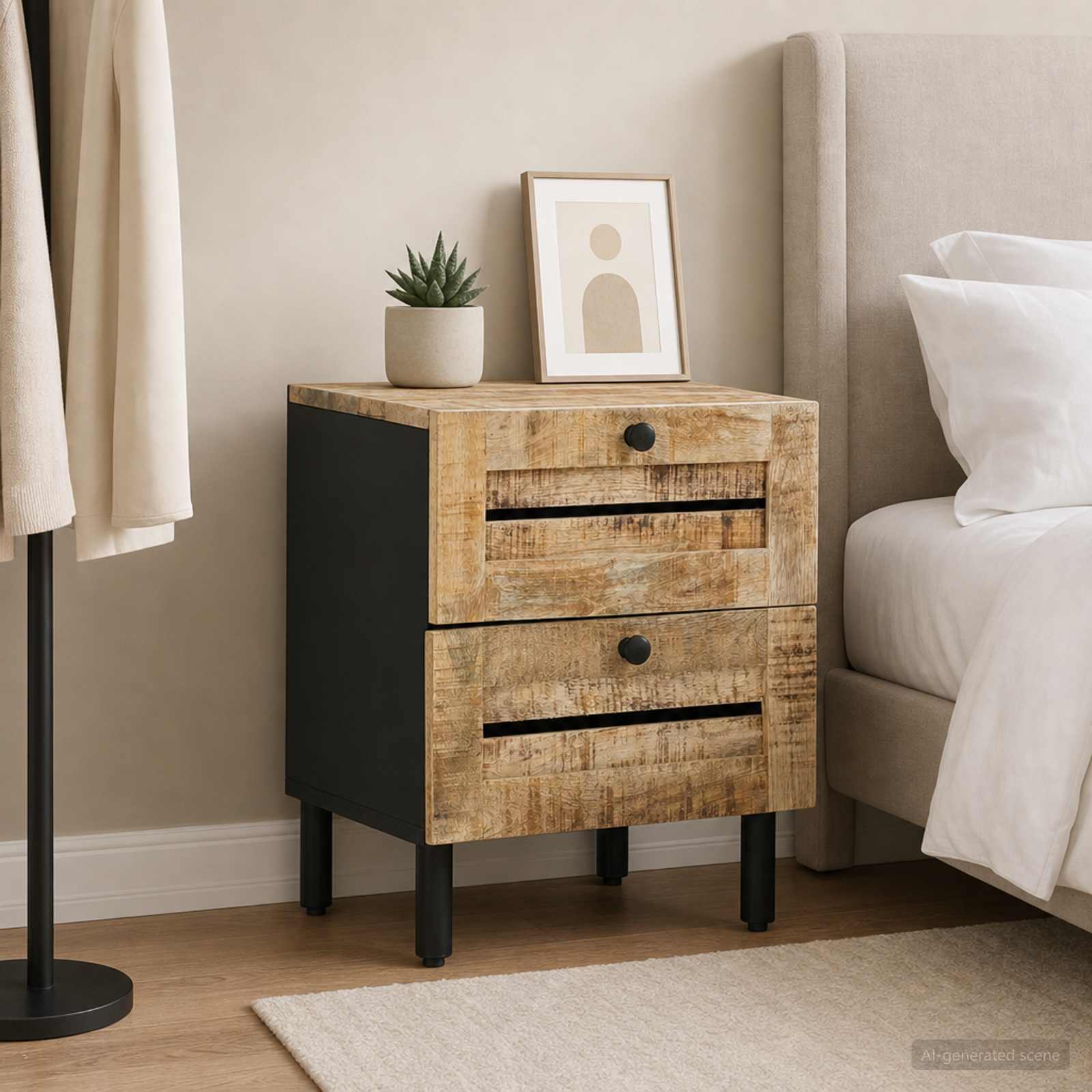 Table de chevet Naturel 40 x 33 x 46 cm Bois de mangue massif