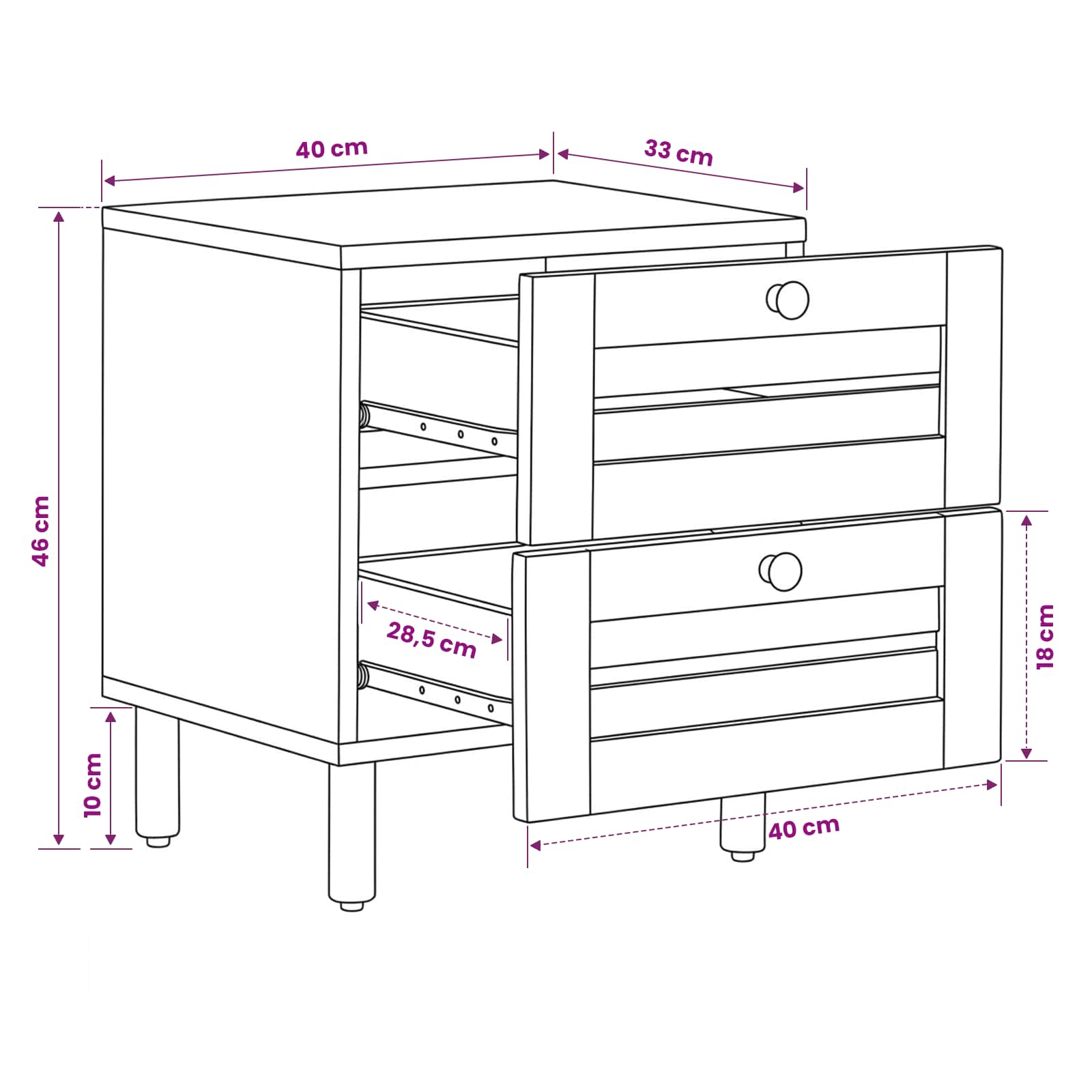 Table de chevet 2 pc Naturel 40 x 33 x 46 cm