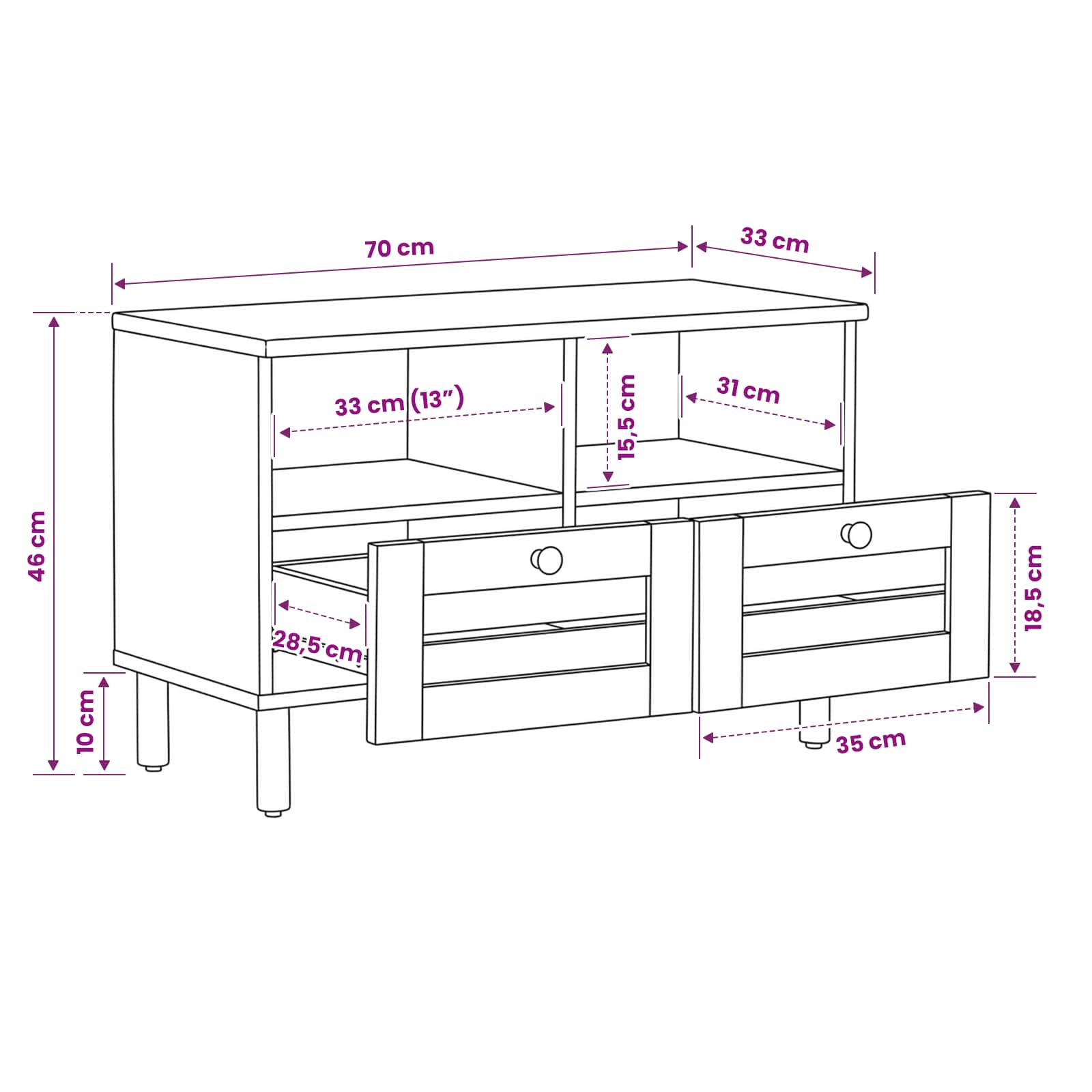Armoires de rangement Naturel 70 x 33 x 46 cm