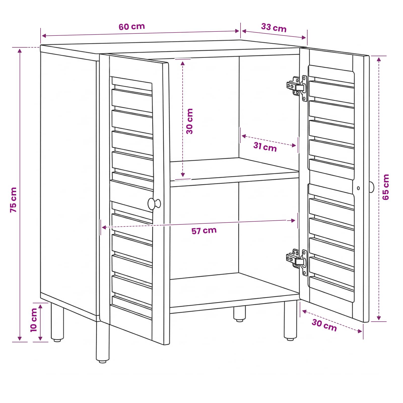 Armoires de rangement 60 x 33 x 75 cm Bois de mangue massif