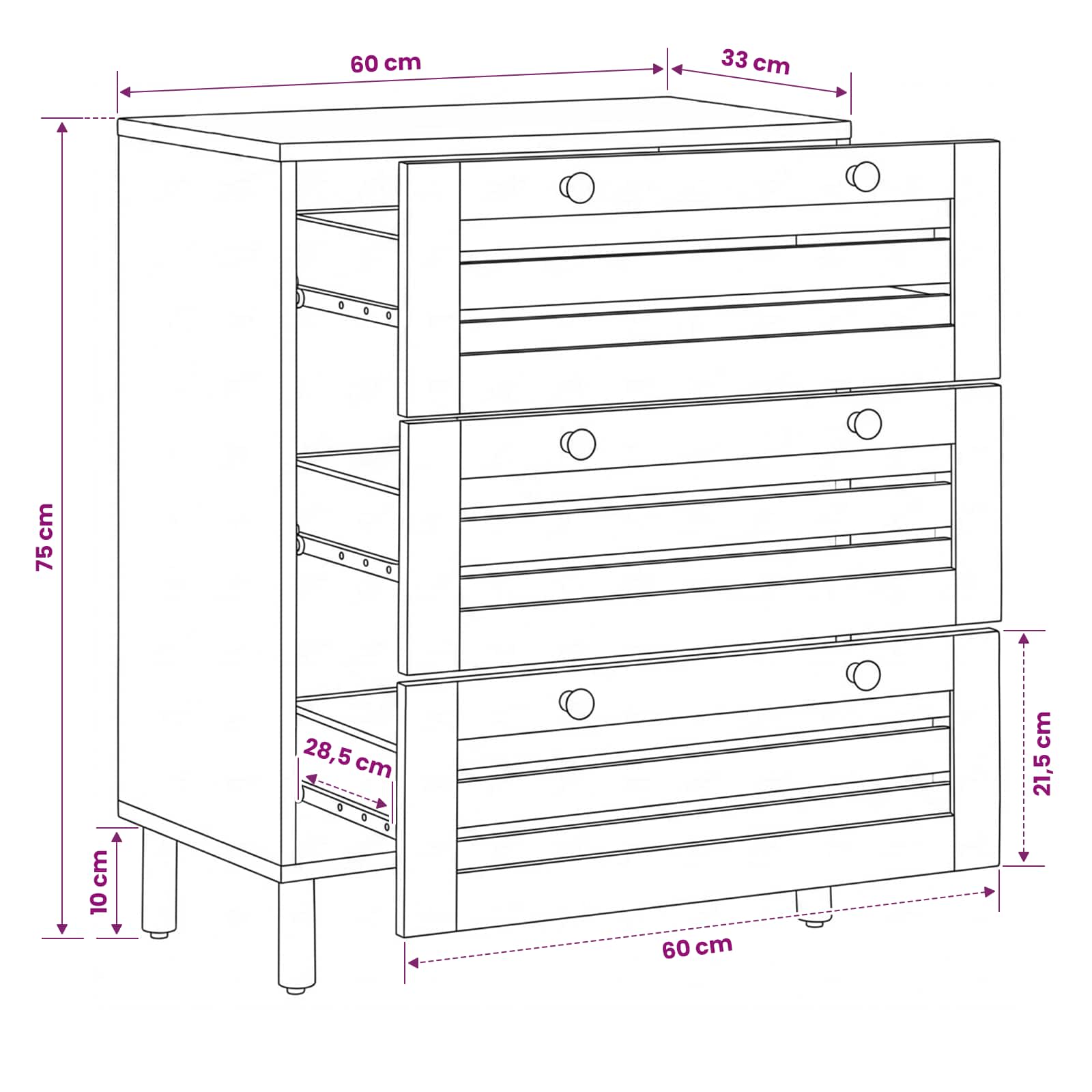 Armoires de rangement 60 x 33 x 75 cm Bois de mangue massif