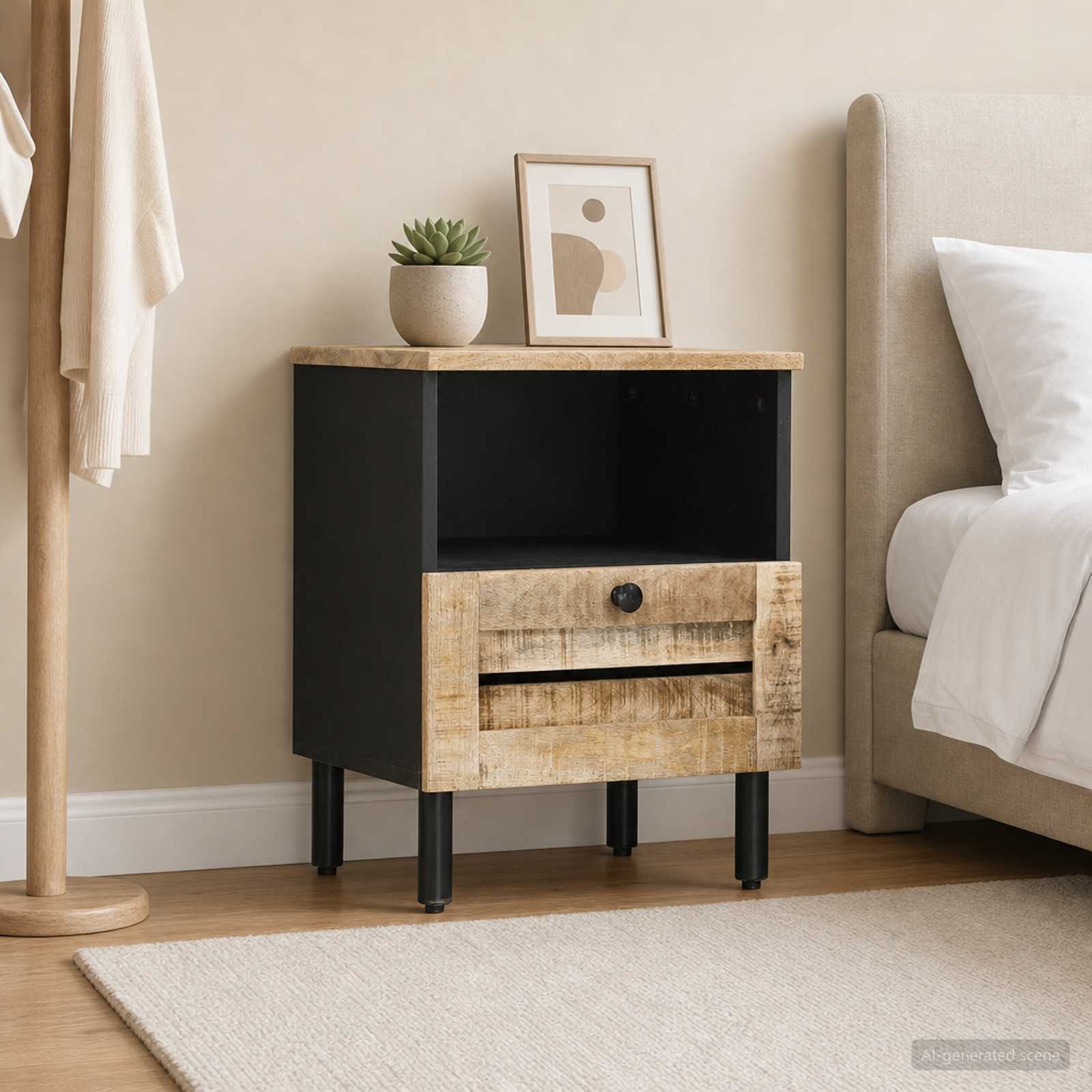 Table de chevet Naturel 40 x 33 x 46 cm Bois de mangue massif