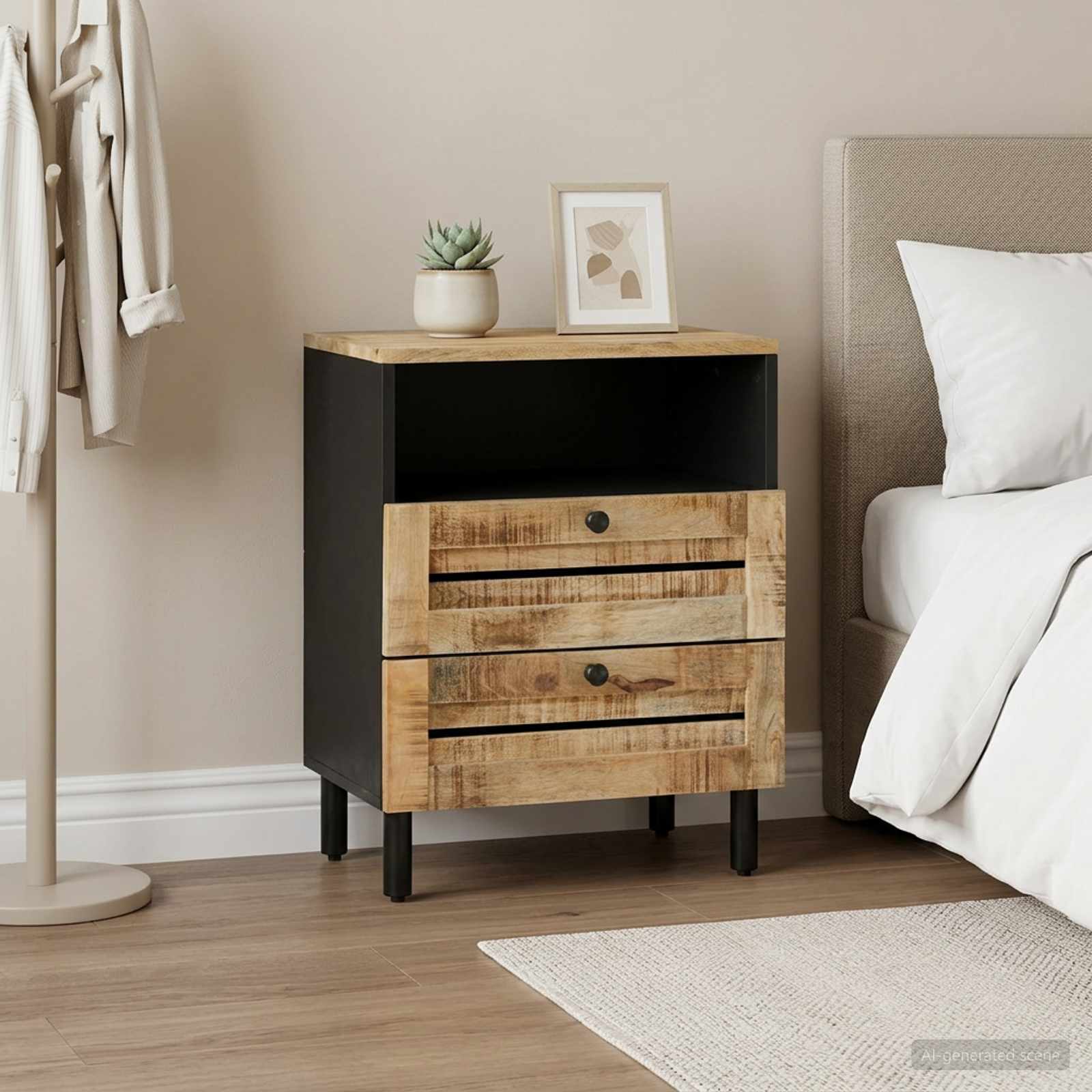 Table de chevet Marron et Noir 50 x 33 x 60 cm - XIOS
