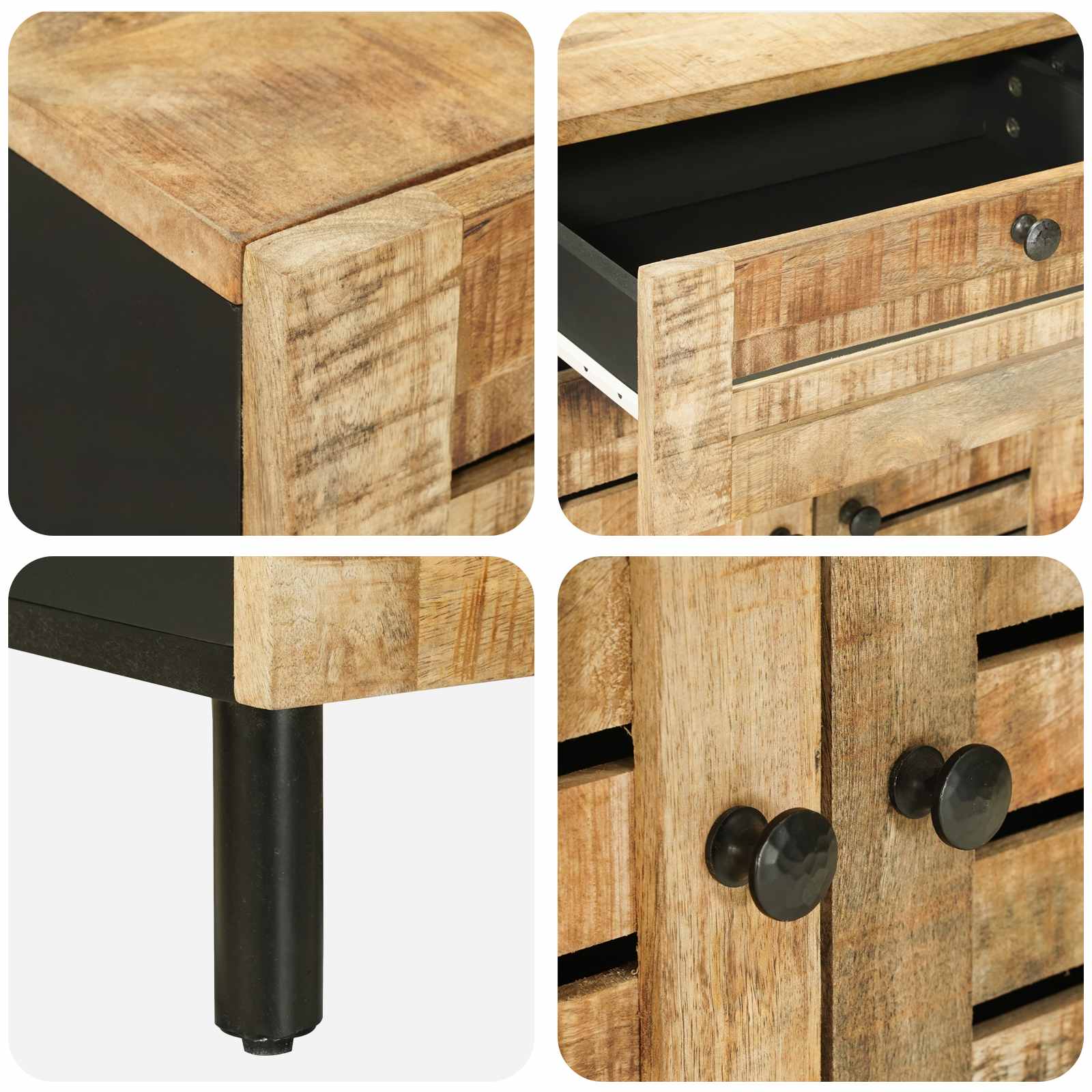 Table de chevet Naturel 50 x 33 x 60 cm Bois de mangue massif