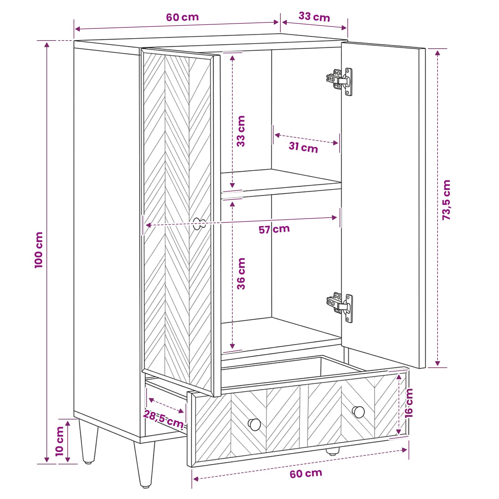 Armoires de rangement Naturel 60 x 33 x 100 cm