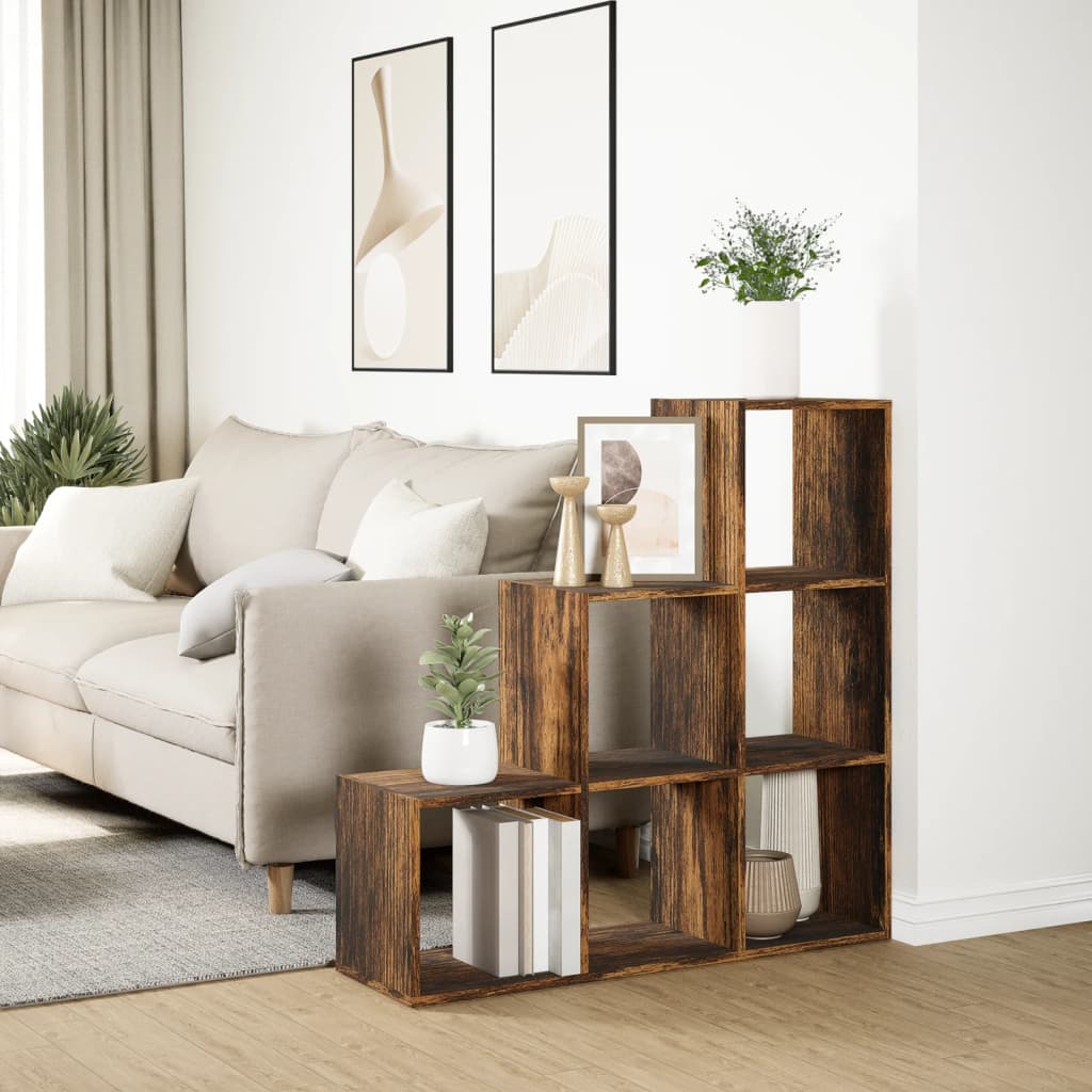 Étagère séparatrice de pièce à 3 niveaux chêne fumé 99x29x99 cm - XIOS