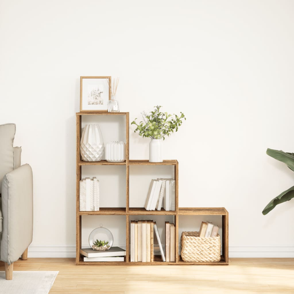 Étagère séparatrice de pièce à 3 niveaux vieux bois 99x29x99 cm - XIOS