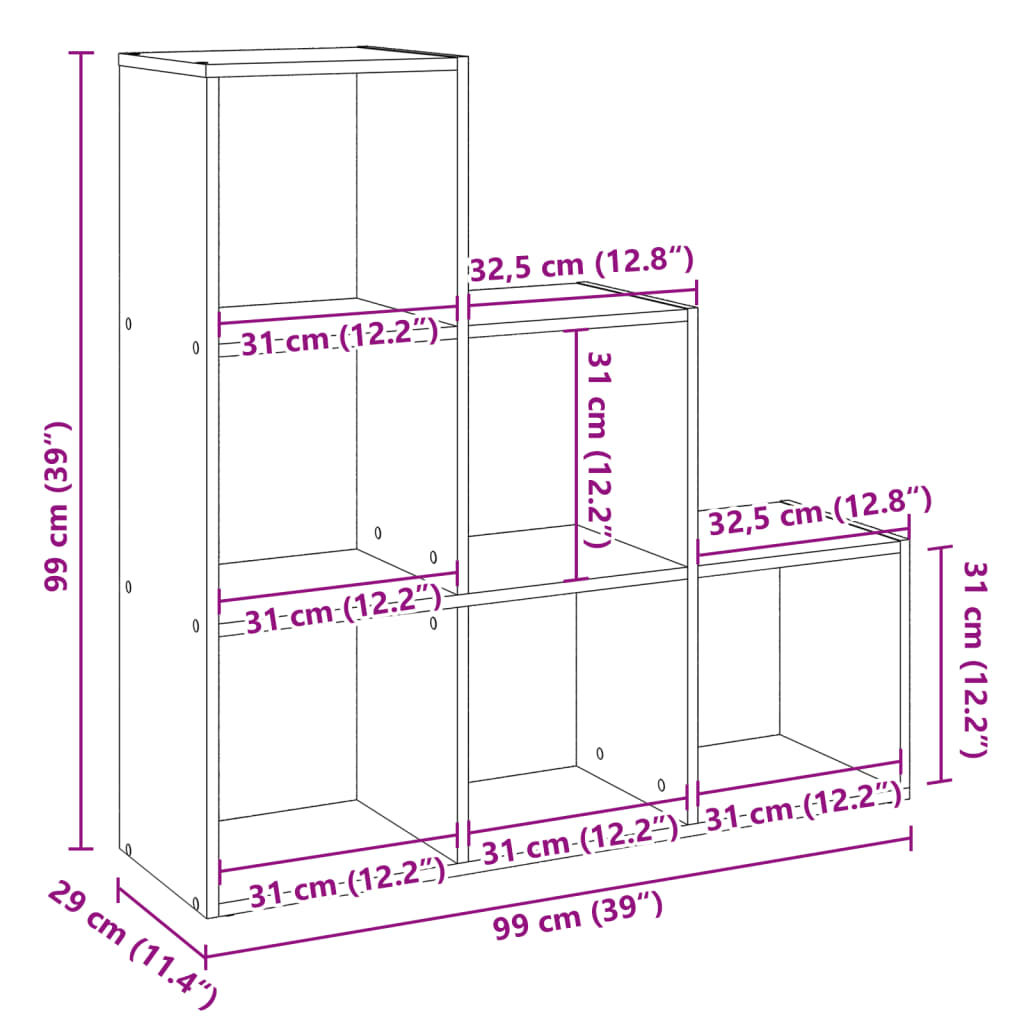 Étagère séparatrice de pièce à 3 niveaux vieux bois 99x29x99 cm - XIOS
