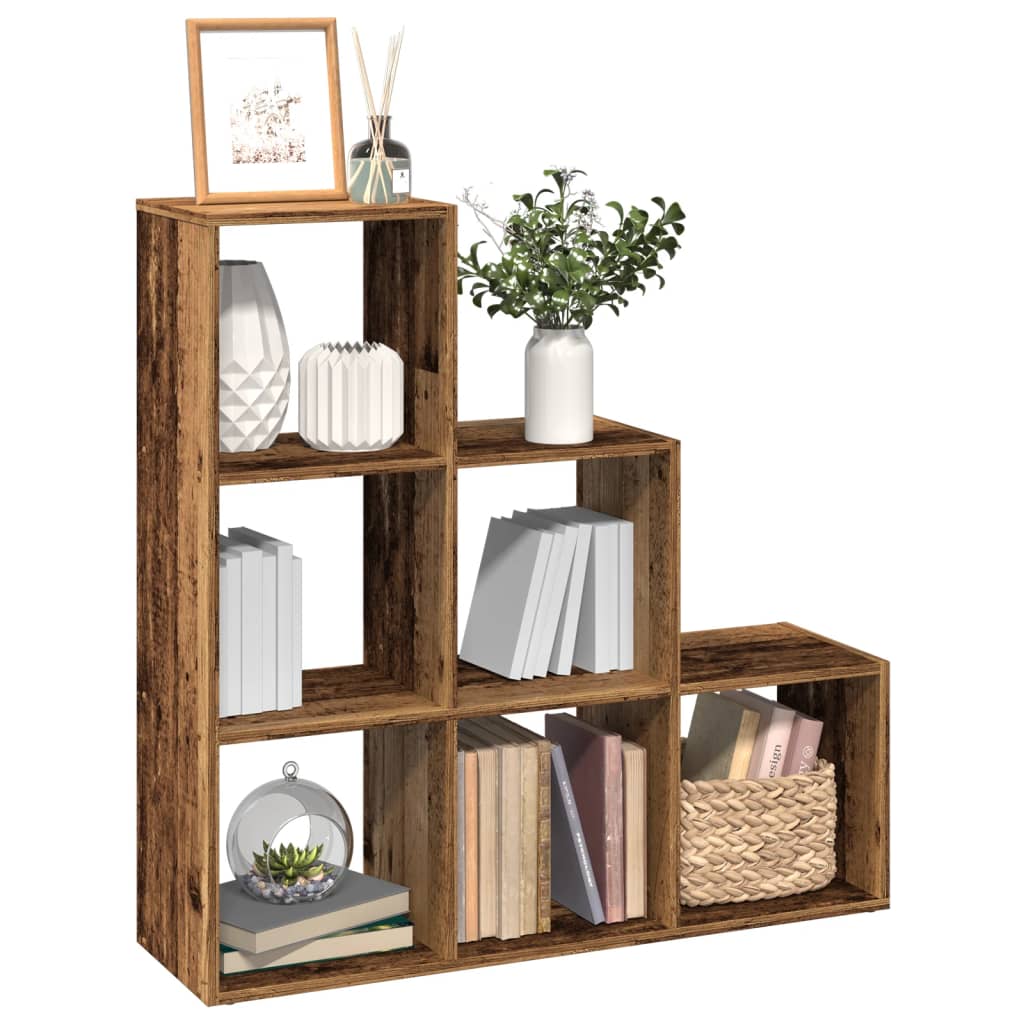 Étagère séparatrice de pièce à 3 niveaux vieux bois 99x29x99 cm - XIOS