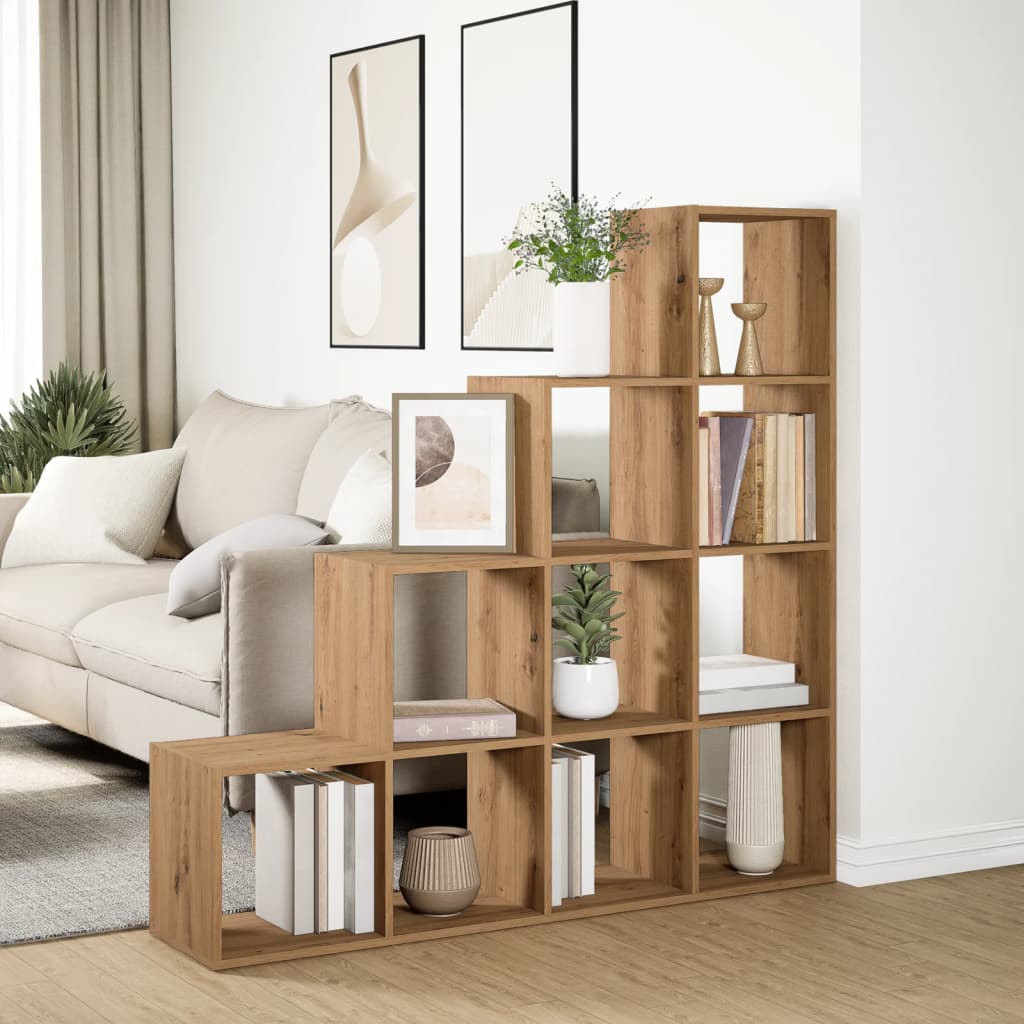 Étagère séparatrice de pièce à 4 niveaux chêne artisanal - XIOS