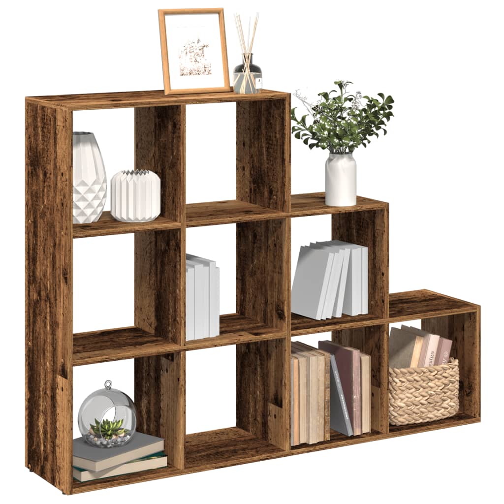Étagère séparatrice de pièce à 3 niveaux vieux bois - XIOS