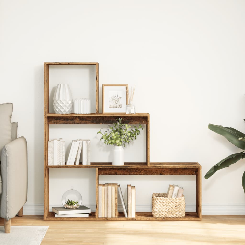 Étagère séparatrice de pièce 3 niveaux vieux bois 123x29x123 cm - XIOS