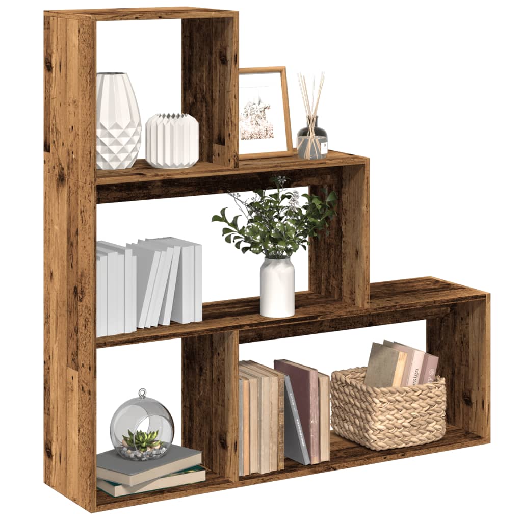 Étagère séparatrice de pièce 3 niveaux vieux bois 123x29x123 cm - XIOS