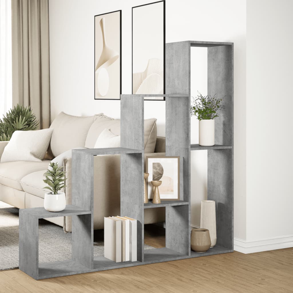 Étagère séparatrice de pièce à 4 niveaux gris béton - XIOS