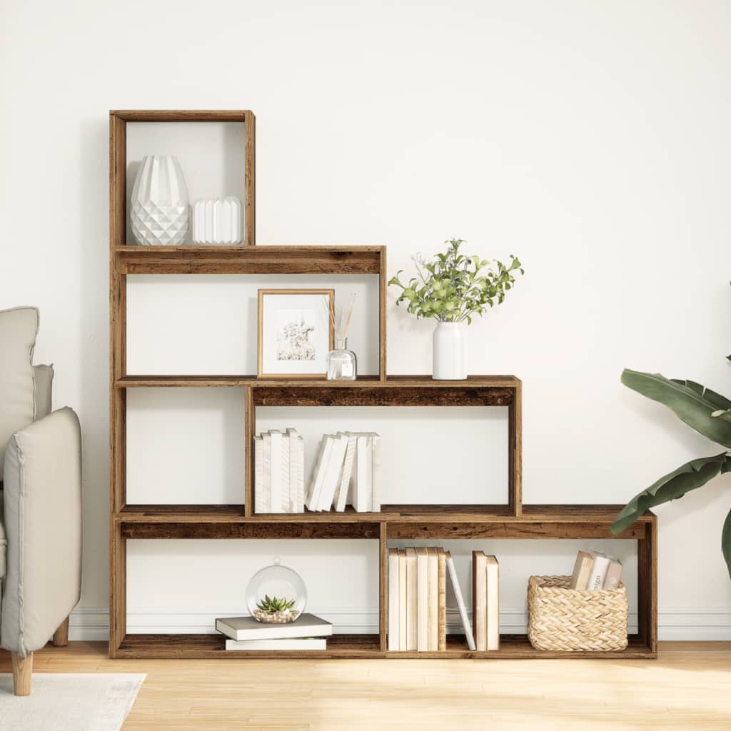 Étagère séparatrice de pièce à 4 niveaux vieux bois - XIOS