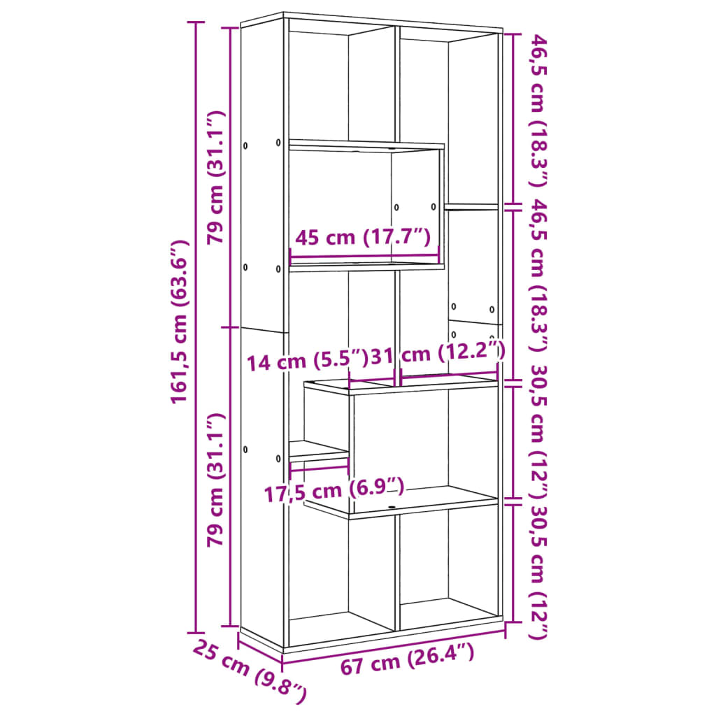 Étagère séparatrice de pièce chêne fumé 67x25x161,5 cm - XIOS