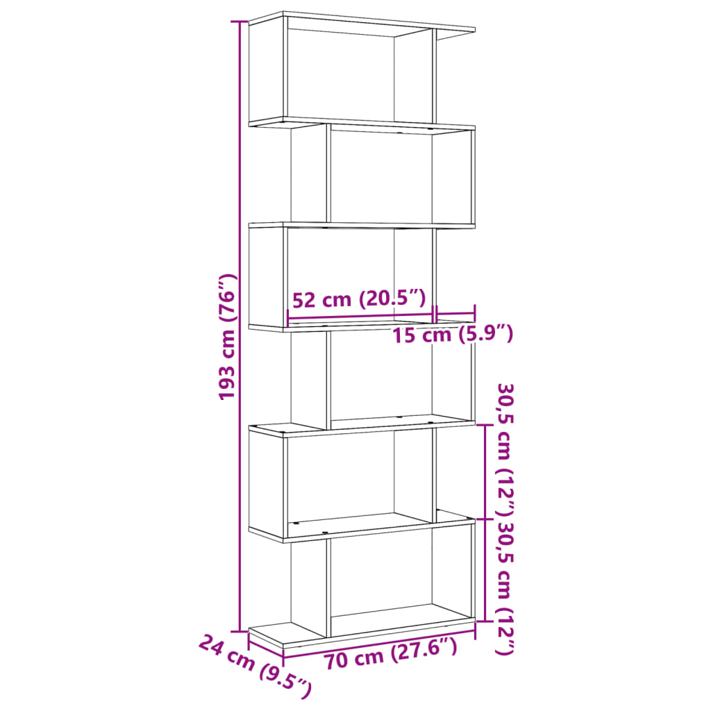Étagère séparatrice de pièce 6 niveaux chêne sonoma 70x24x193cm - XIOS