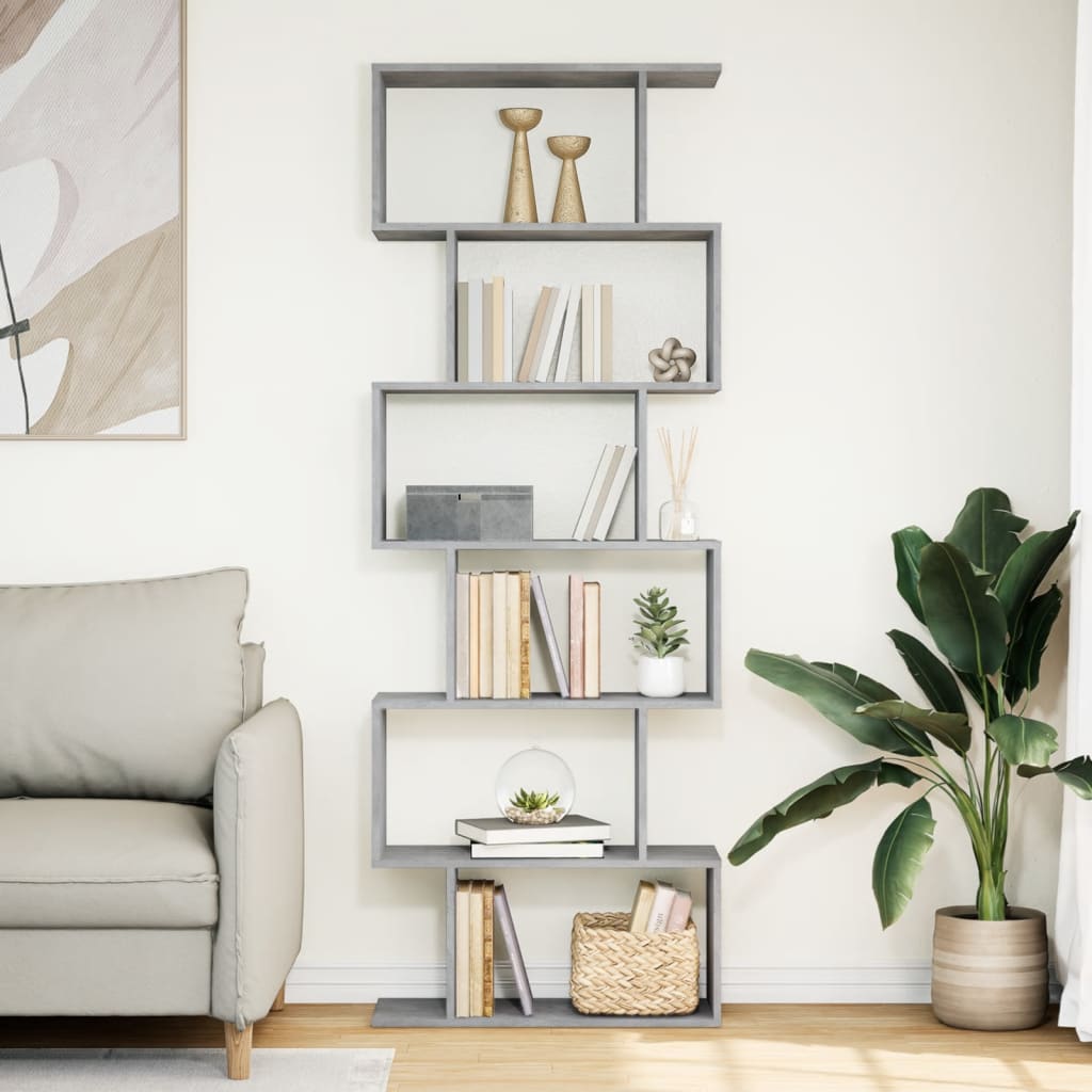 Étagère séparatrice de pièce à 6 niveaux gris béton 70x24x193cm - XIOS