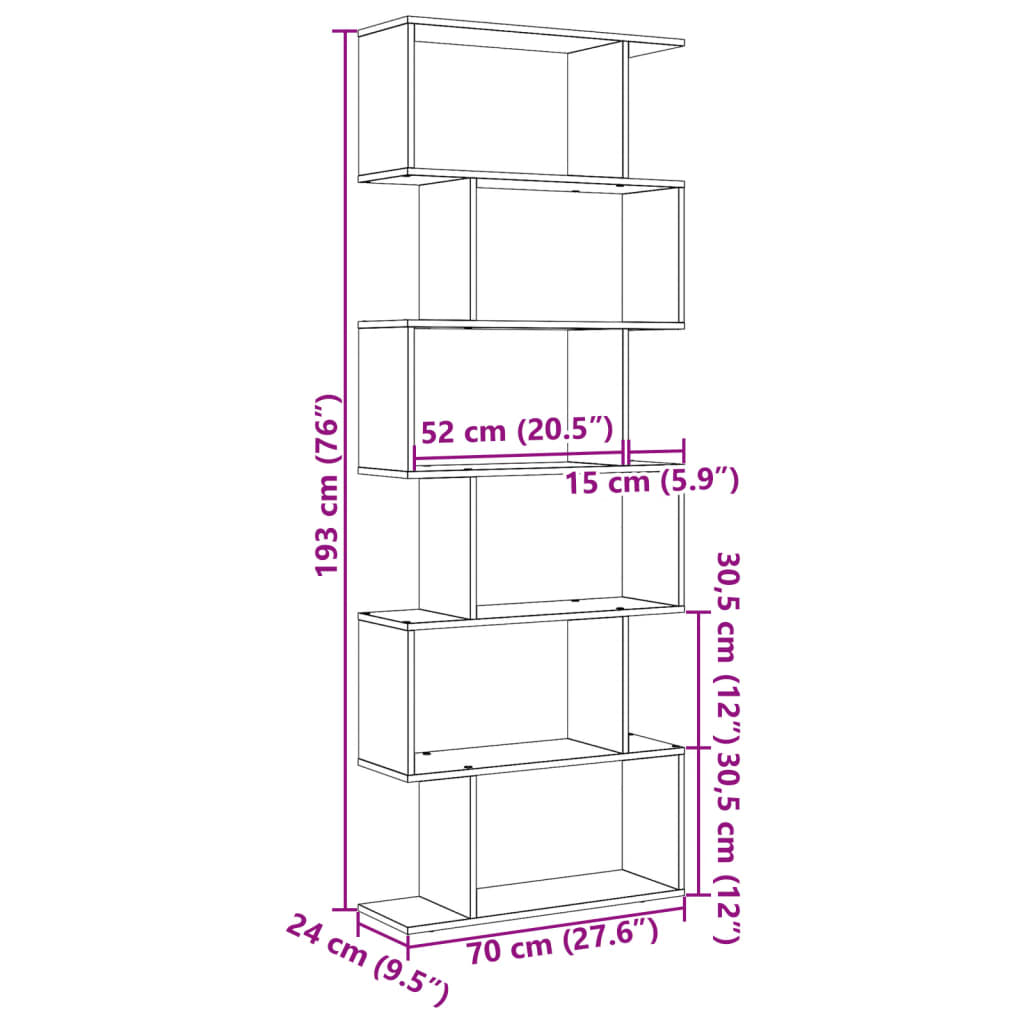Étagère séparatrice de pièce à 6 niveaux gris béton 70x24x193cm - XIOS