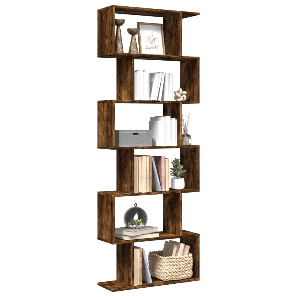Étagère séparatrice de pièce à 6 niveaux chêne fumé 70x24x193cm - XIOS