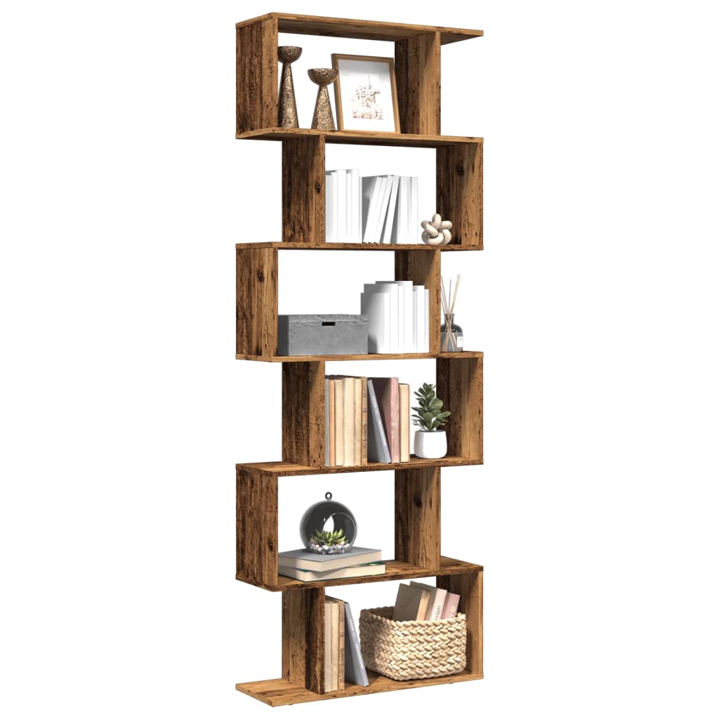 Étagère séparatrice de pièce à 6 niveaux vieux bois 70x24x193cm - XIOS