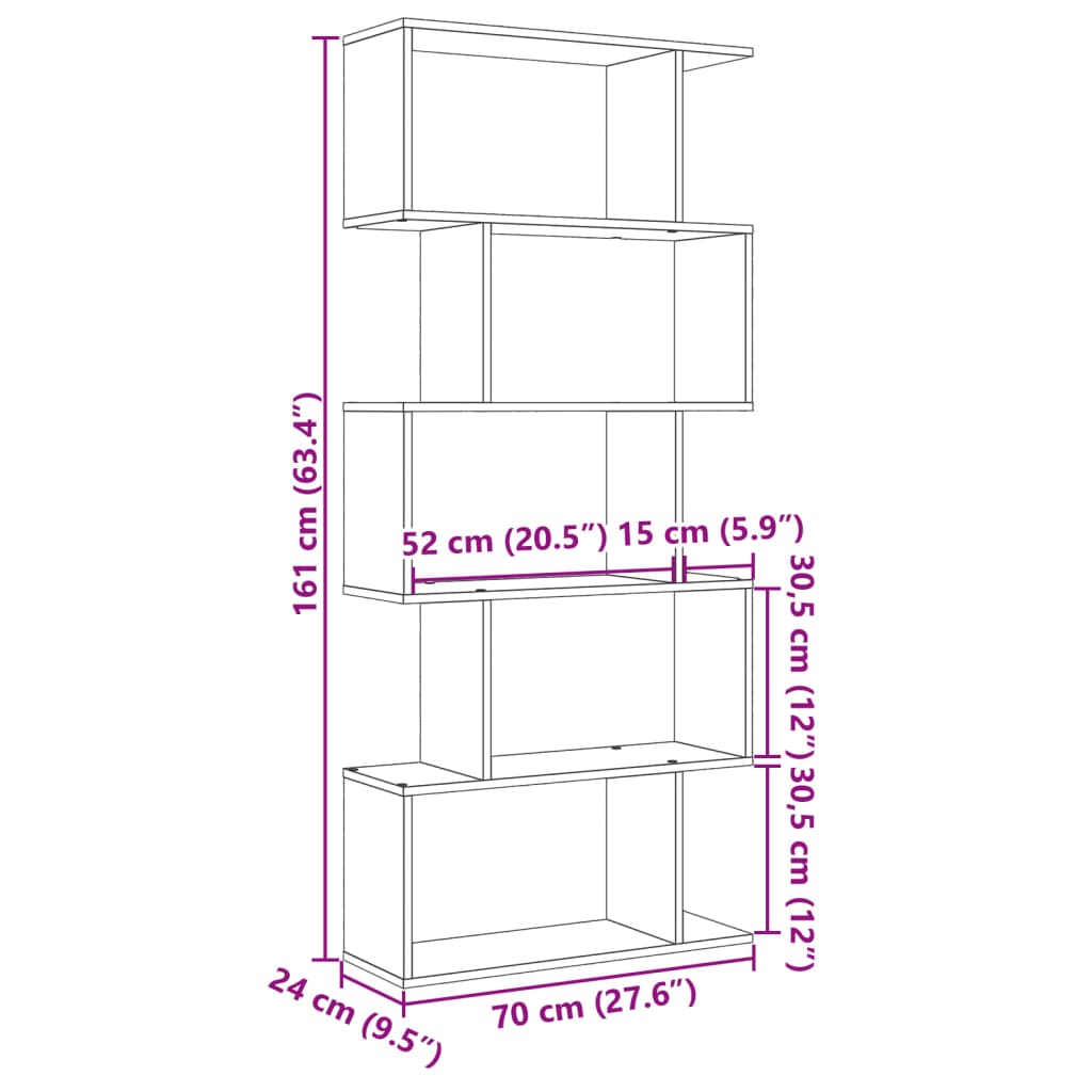 Étagère séparatrice de pièce 5 niveaux sonoma gris 70x24x161 cm - XIOS