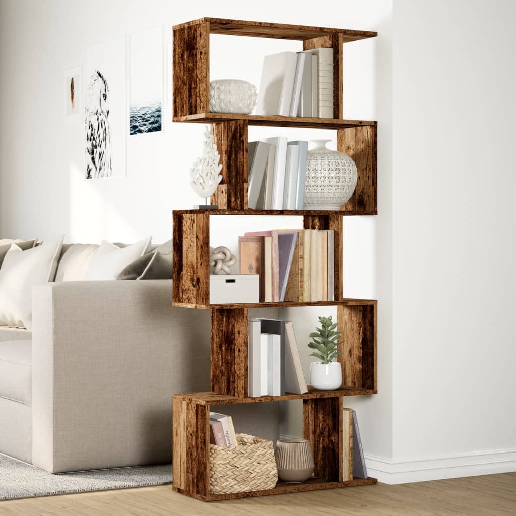 Étagère séparatrice de pièce à 5 niveaux vieux bois 70x24x161cm - XIOS