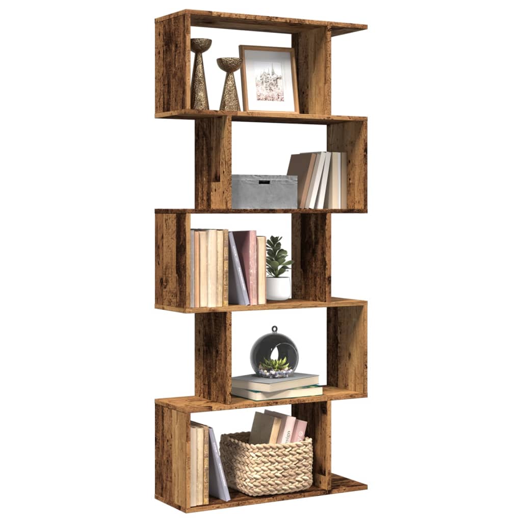 Étagère séparatrice de pièce à 5 niveaux vieux bois 70x24x161cm - XIOS
