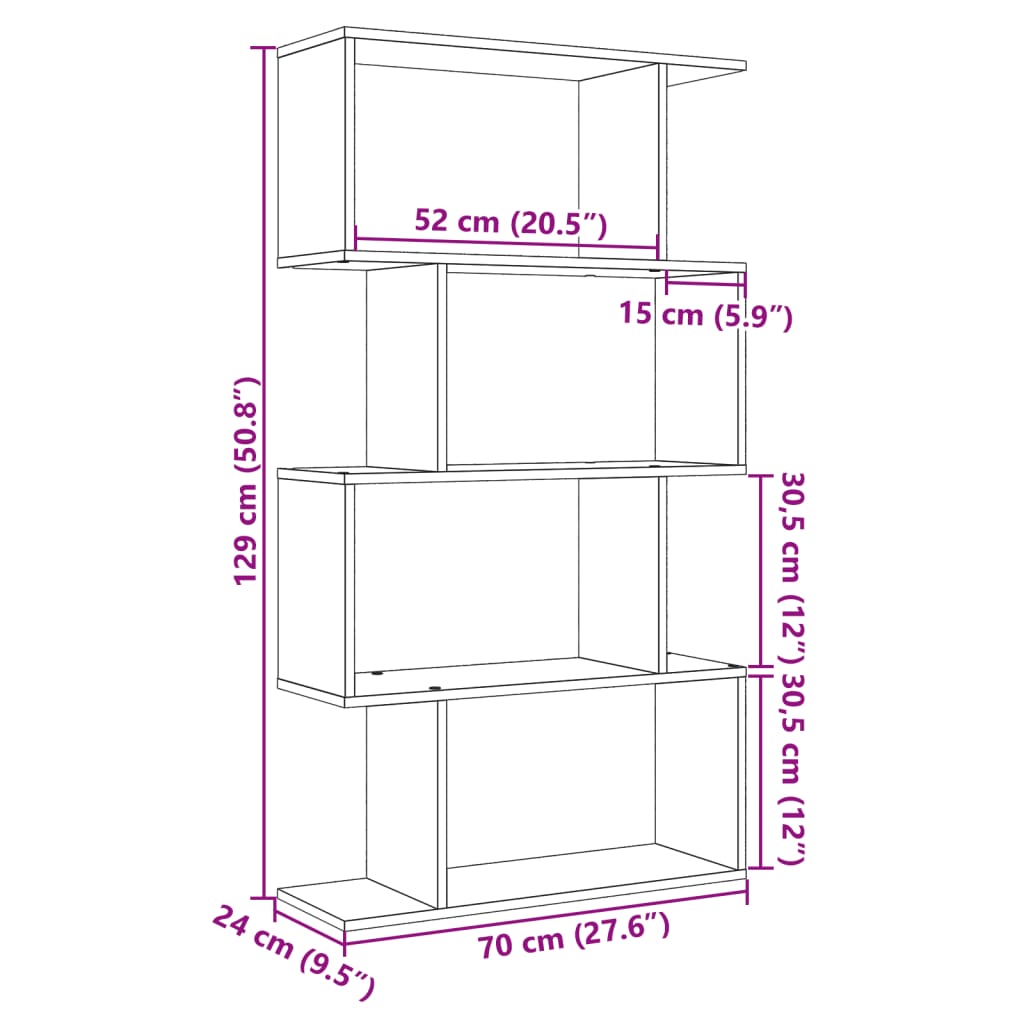 Étagère séparatrice de pièce 4 niveaux chêne sonoma 70x24x129cm - XIOS