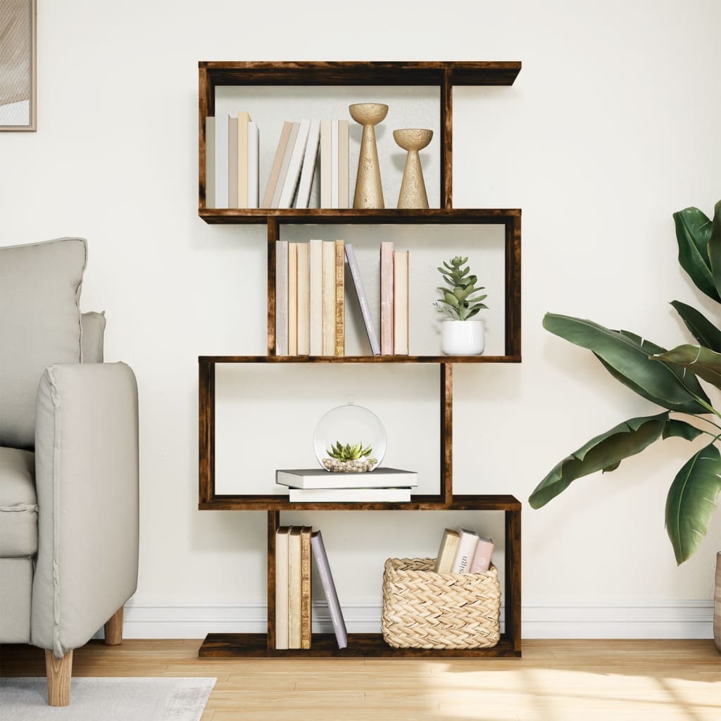 Étagère séparatrice de pièce à 4 niveaux chêne fumé 70x24x129cm - XIOS