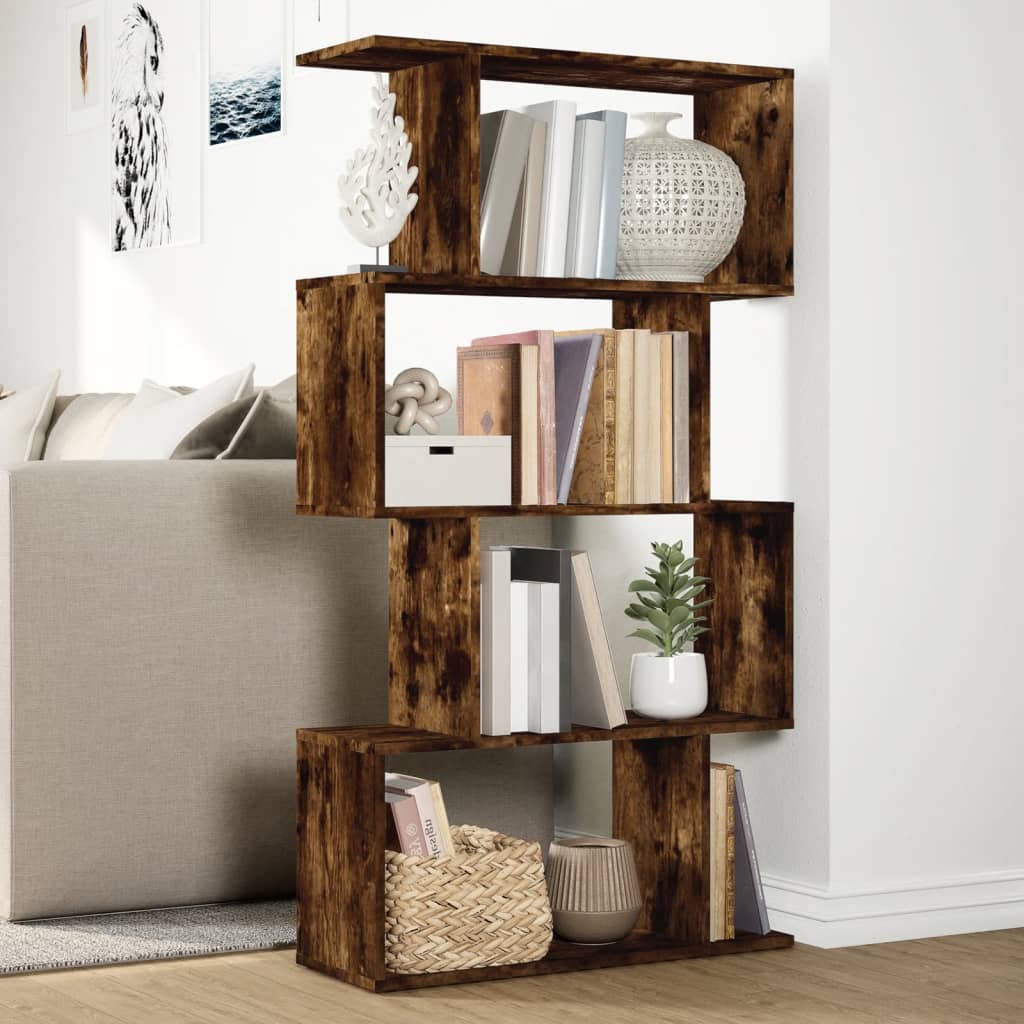 Étagère séparatrice de pièce à 4 niveaux chêne fumé 70x24x129cm - XIOS