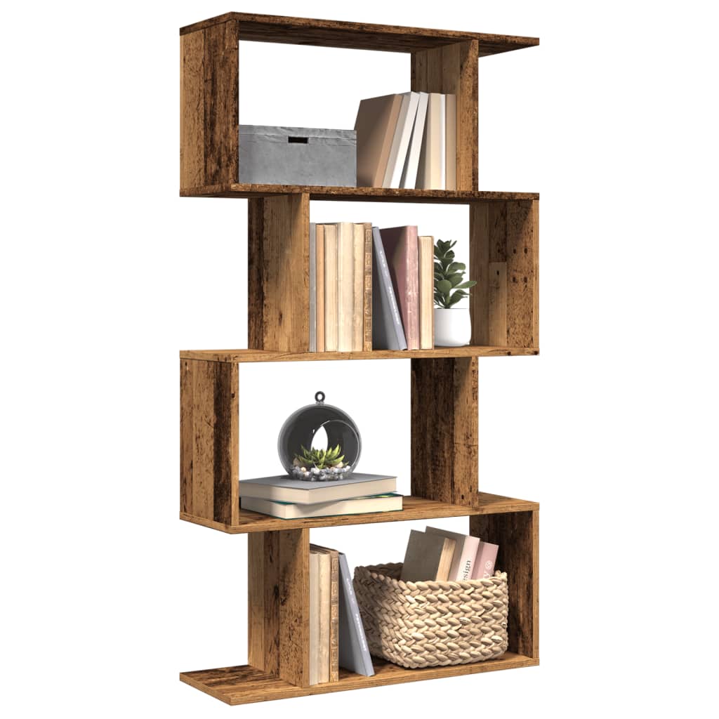 Étagère séparatrice de pièce à 4 niveaux vieux bois 70x24x129cm - XIOS