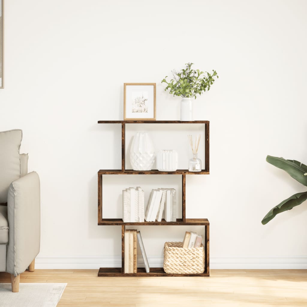 Étagère séparatrice de pièce à 3 niveaux chêne fumé 70x24x97 cm - XIOS