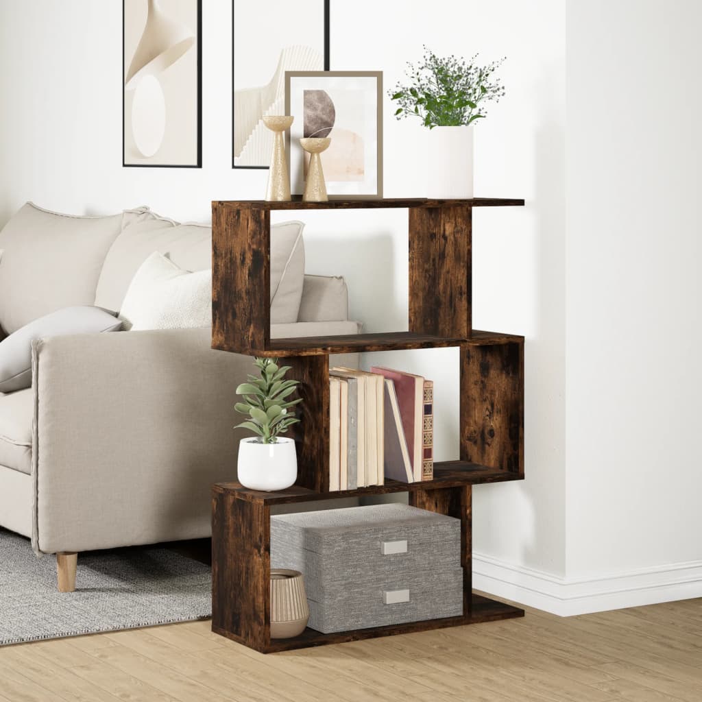 Étagère séparatrice de pièce à 3 niveaux chêne fumé 70x24x97 cm - XIOS