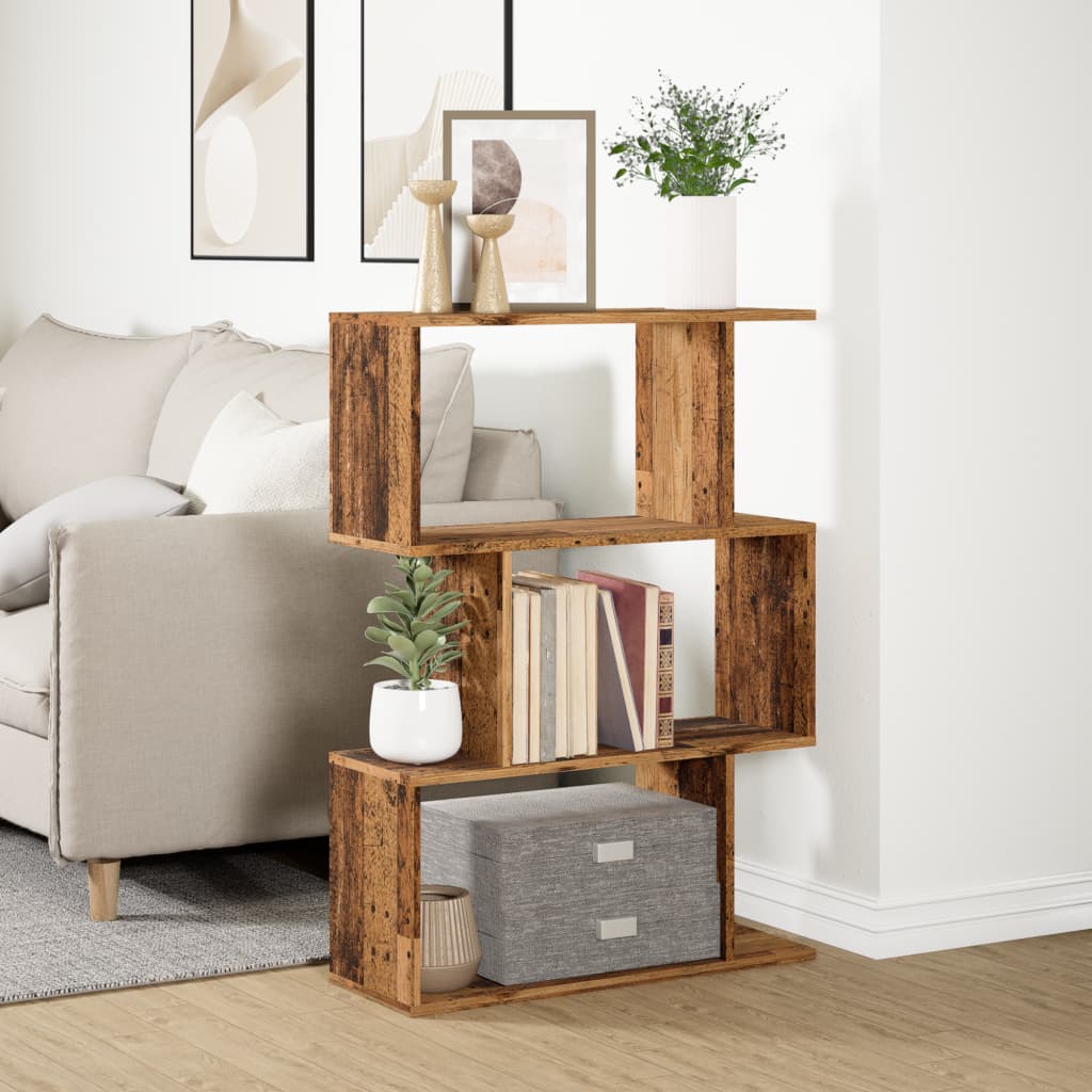 Étagère séparatrice de pièce à 3 niveaux vieux bois 70x24x97 cm - XIOS