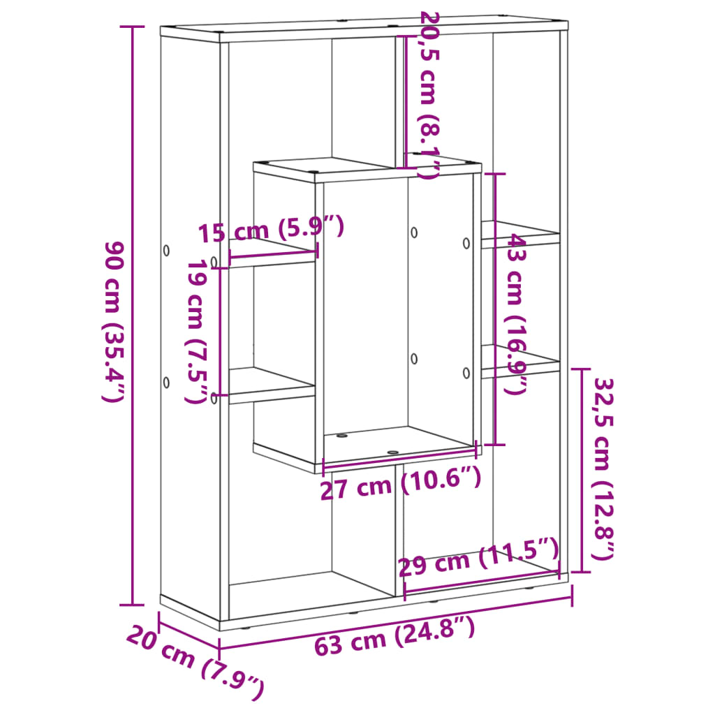 Bibliothèque sonoma gris 63x20x90 cm bois d'ingénierie - XIOS
