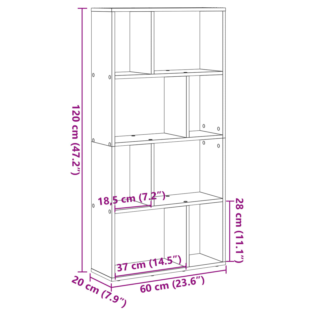 Bibliothèque gris béton 60x20x120 cm bois d'ingénierie - XIOS
