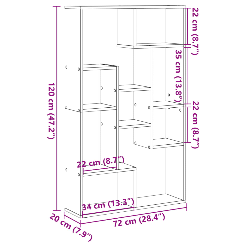 Bibliothèque sonoma gris 72x20x120 cm bois d'ingénierie - XIOS