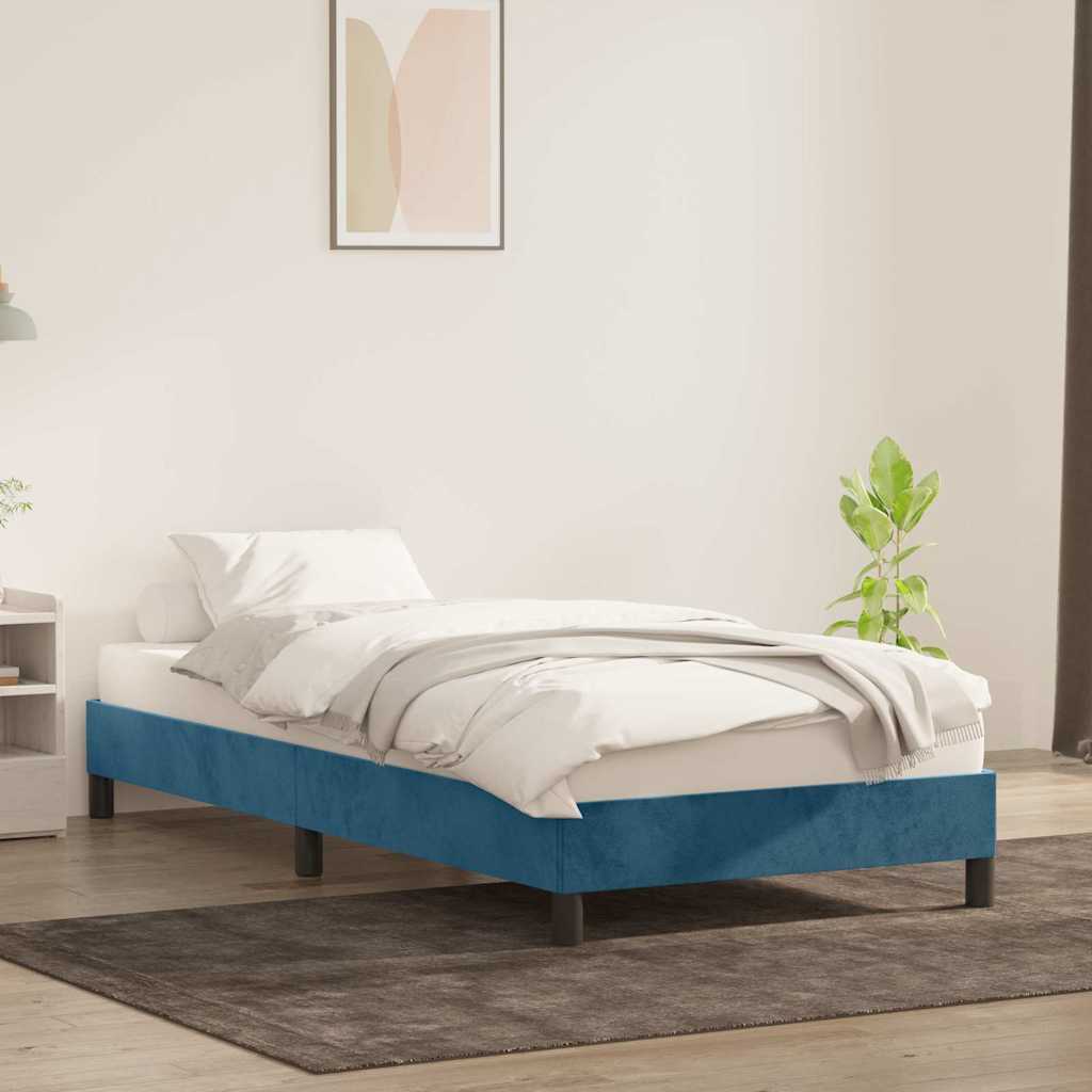 Cadre de lit sans matelas bleu foncé 80x210 cm velours - XIOS