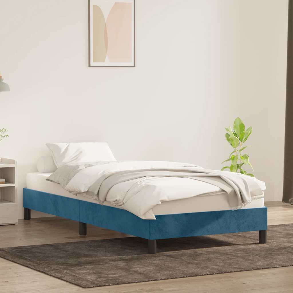 Cadre de lit sans matelas bleu foncé 100x220 cm velours - XIOS