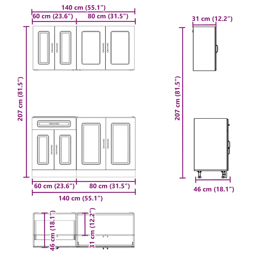 Ensemble d'armoires de cuisine 4 pcs Kalmar bois d'ingénierie - XIOS
