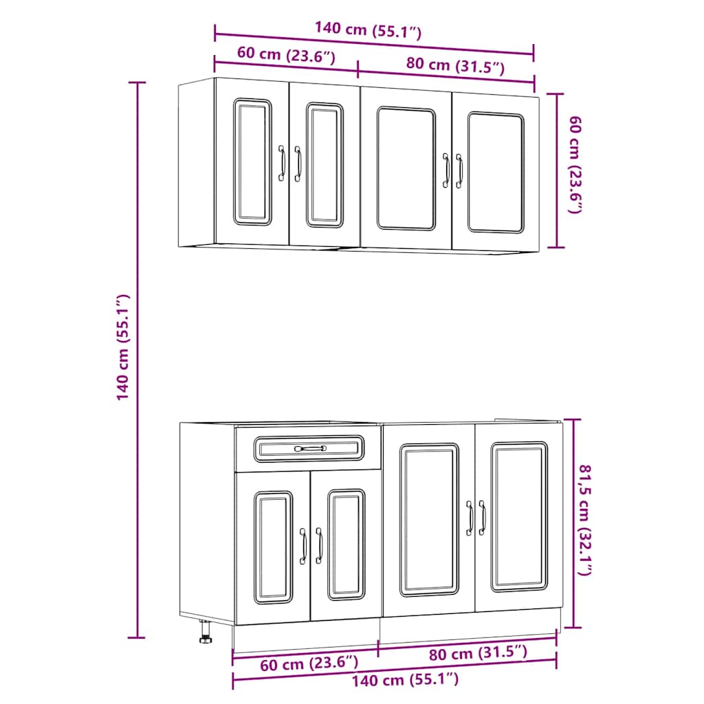 Ensemble d'armoires de cuisine 4 pcs Kalmar bois d'ingénierie - XIOS