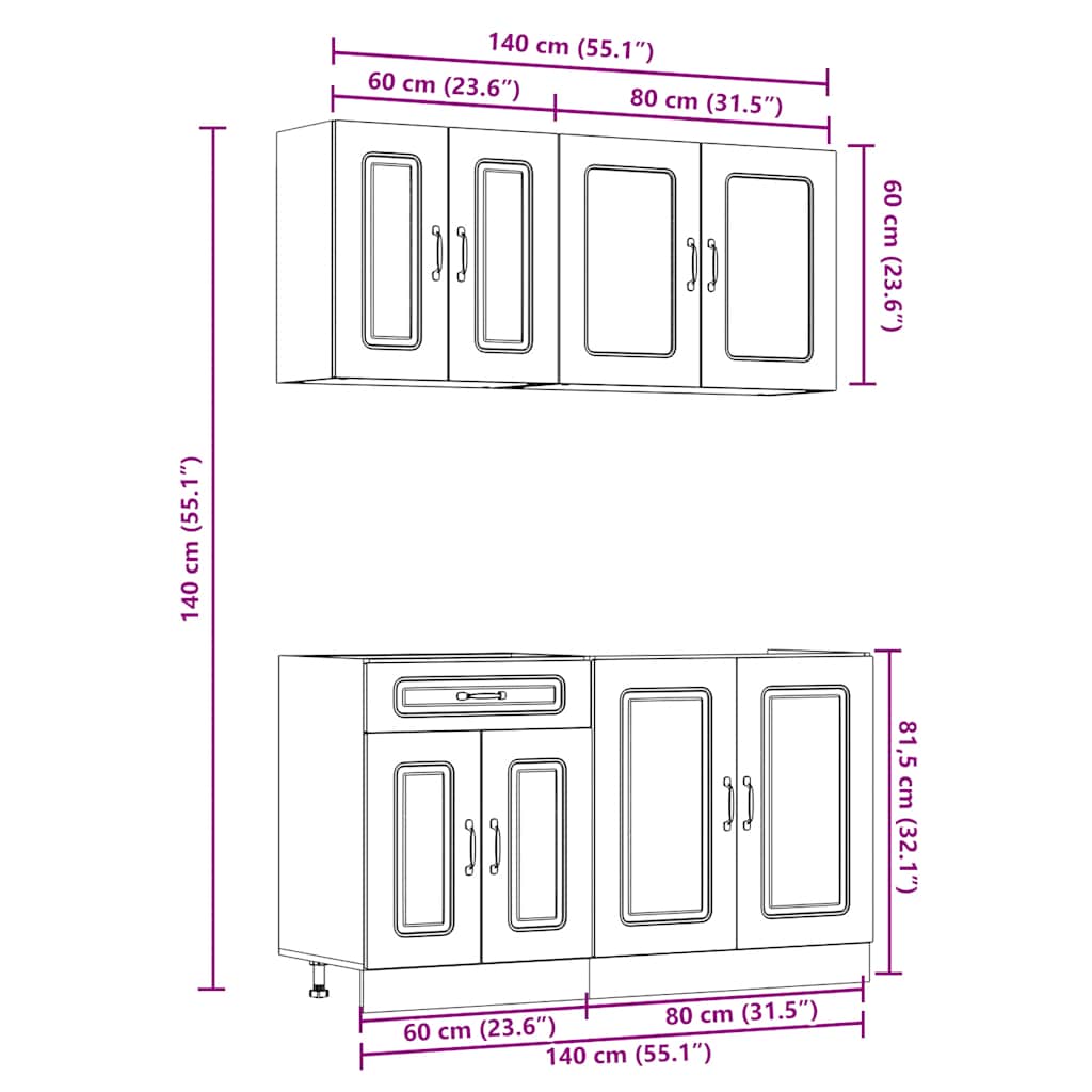 Ensemble d'armoires de cuisine 4 pcs Kalmar bois d'ingénierie - XIOS